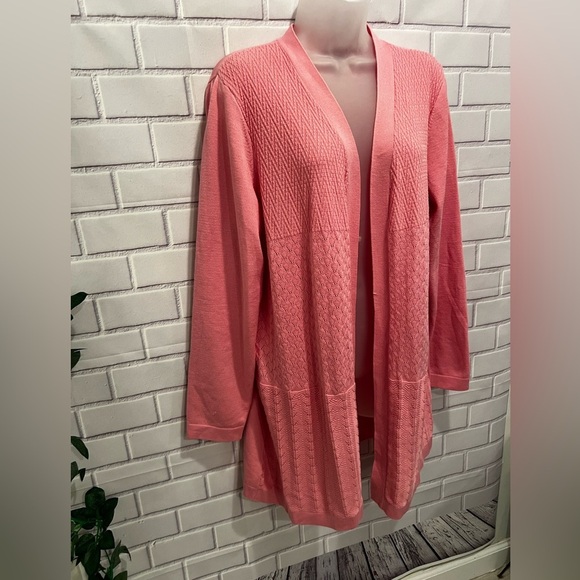 KAREN SCOTT women Pink Textured Open Cardigan/size XL - Picture 3 of 9